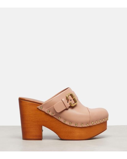 Chloé Brown Jeannette 80 Studded Leather Clogs