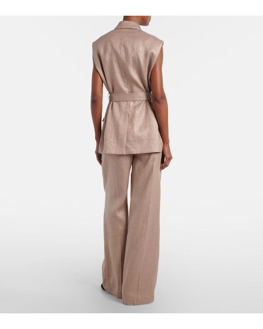 Brunello Cucinelli Natural Linen-Blend Wide-Leg Pants