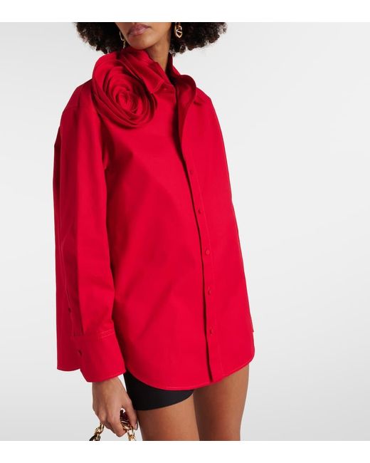 Camisa oversized de algodon con aplique floral Valentino de color Red