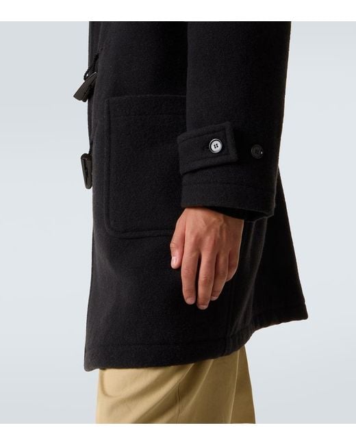 Burberry Black Hooded Wool Twill Coat for men