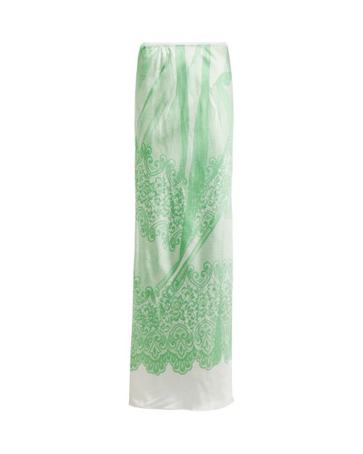 Victoria Beckham Green Printed Satin Maxi Slip Skirt