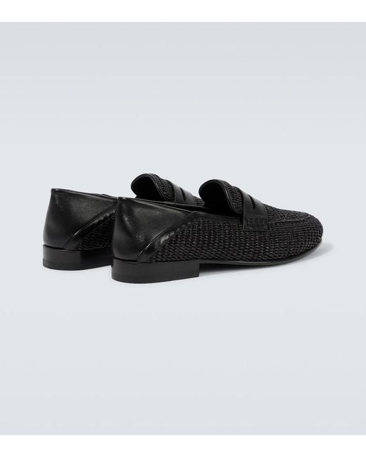 Manolo Blahnik Black Padstow Raffia And Leather Loafers for men