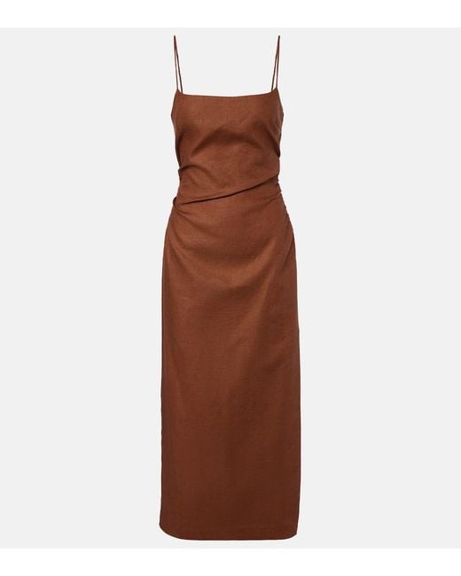 Sir Brown Linen Midi Dress