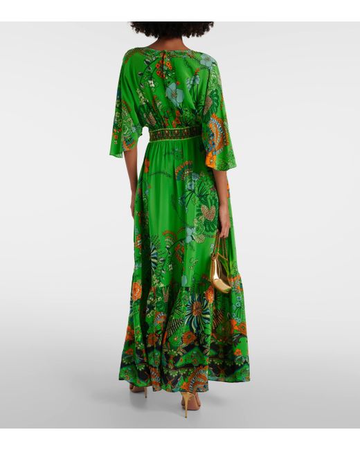 Camilla Green Embellished Floral Silk Maxi Dress