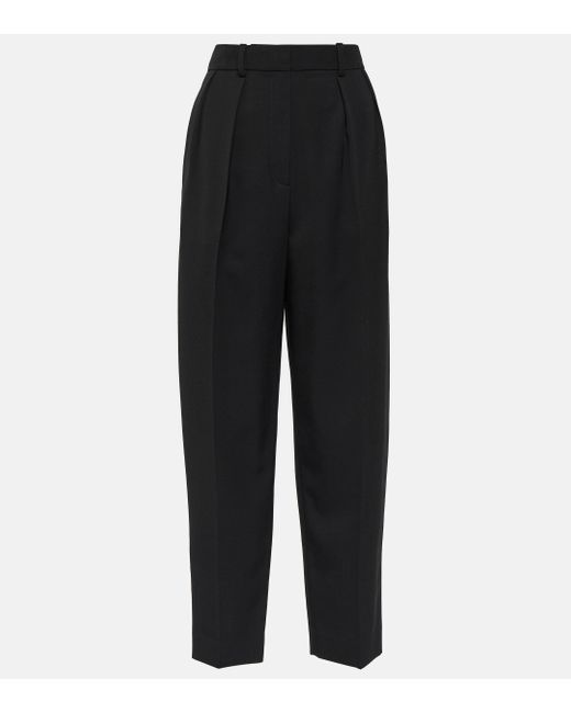 The Row Black Corby High-rise Wool Twill Straight Pants