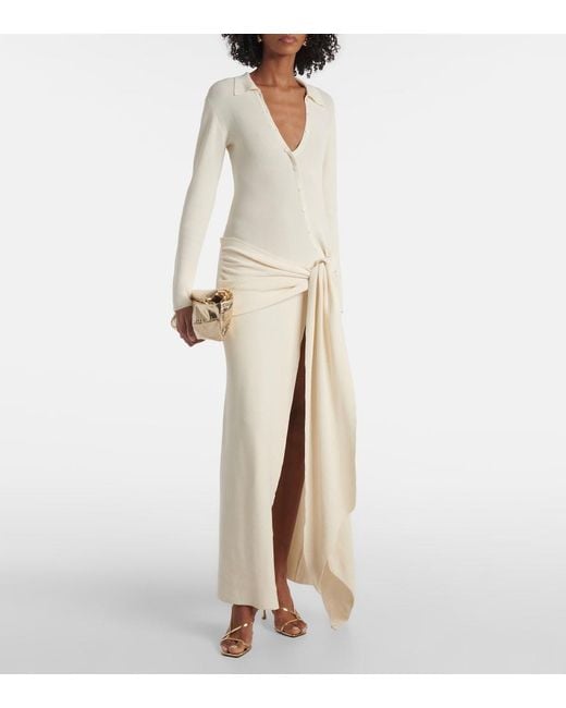 AYA MUSE White Saros Draped Cotton-Blend Maxi Dress
