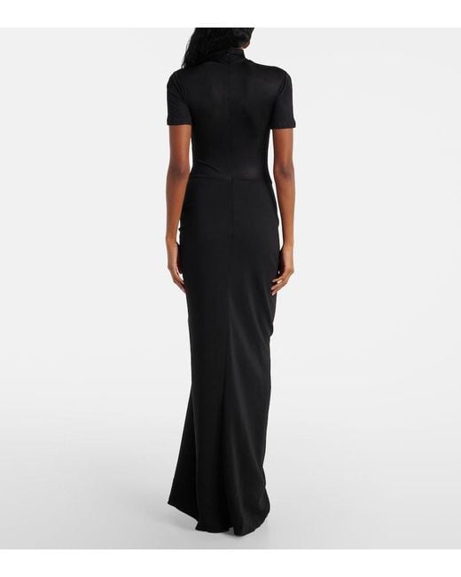 Christopher Esber Black Fusion Gathered Jersey And Crepe Maxi Dress