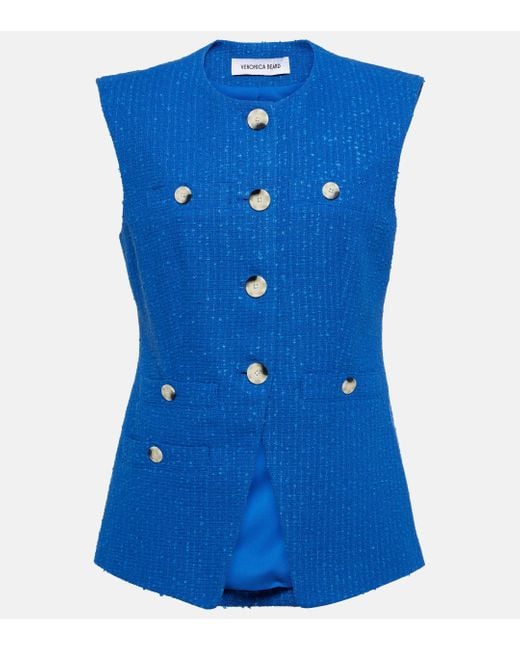 Gilet Tamara en tweed de coton melange Veronica Beard en coloris Blue