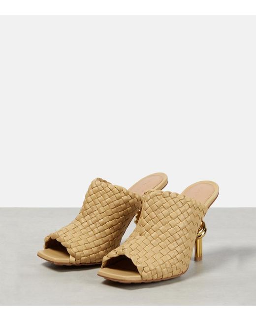 Bottega Veneta Natural Knot Embellished Intrecciato Leather Mules