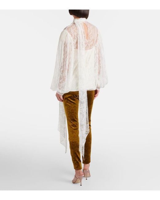Gucci White Scarf-Detail Sheer Floral Blouse