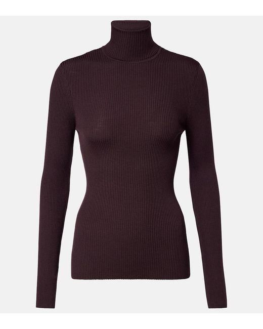 Wolford Purple Ribbed-Knit Virgin Wool Turtleneck Top