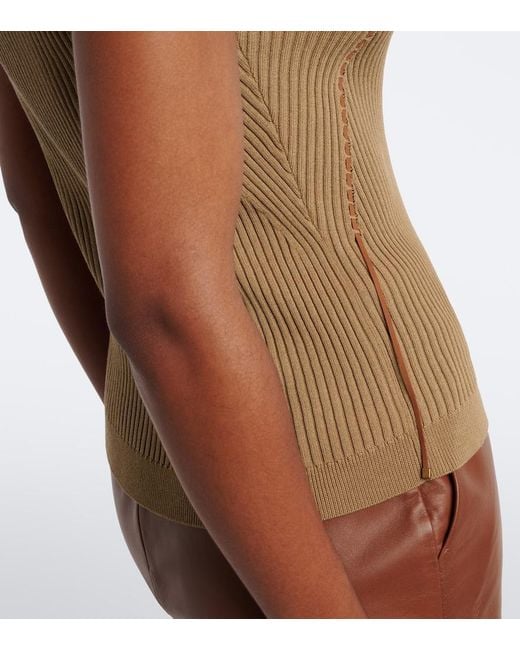 Max Mara Natural Ribbed Knit Cotton-Blend Top