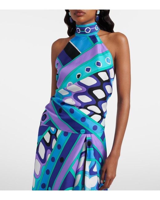Emilio Pucci Blue Vivara Silk Twill Halterneck Top