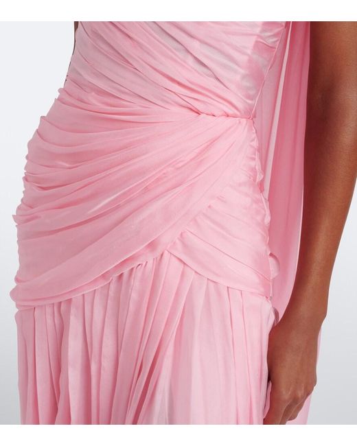 Monique Lhuillier Pink Scarf-Detail Draped Silk Bustier Gown