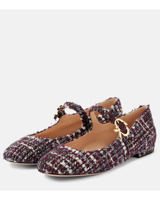 Gianvito Rossi Brown Mary Ribbon Boucle Mary Jane Flats