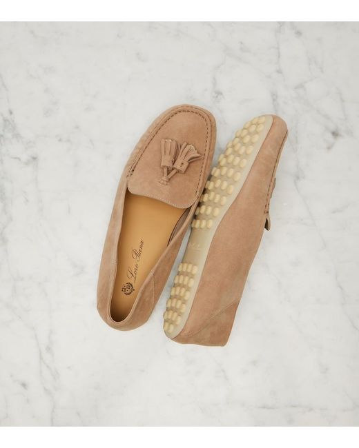 Loro Piana Natural Dot Sole Suede Moccasins