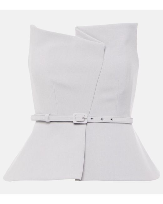 Roland Mouret White Asymmetric Strapless Peplum Crepe Top