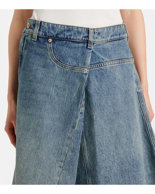 Falda Midi En Denim Deconstruida Loewe de color Blue