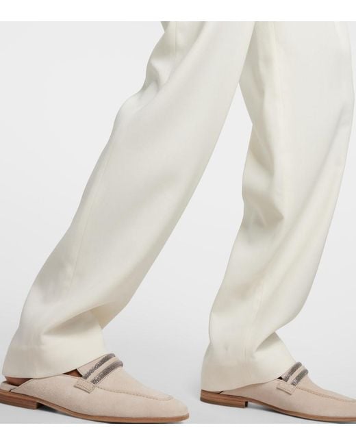 Brunello Cucinelli Natural High-Rise Gabardine Wide-Leg Pants