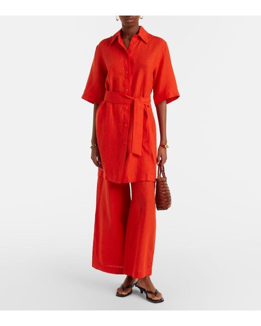 Eres Red Select Linen Wide-Leg Pants
