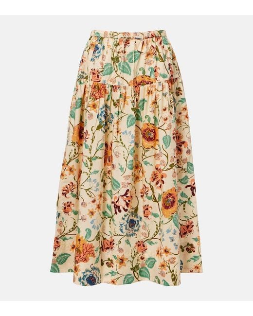 Ulla Johnson Metallic Theodora Floral Cotton Midi Skirt
