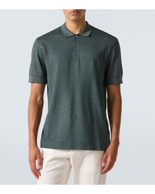Zegna Green Cotton And Silk Polo Shirt for men