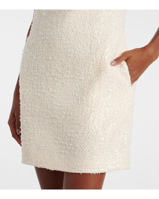 Self-Portrait White Faux Pearl-Trimmed Boucle Minidress
