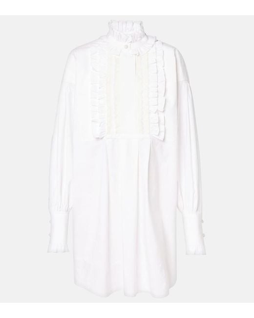 Valentino White Ruffled Cotton, Linen, And Silk Minidress