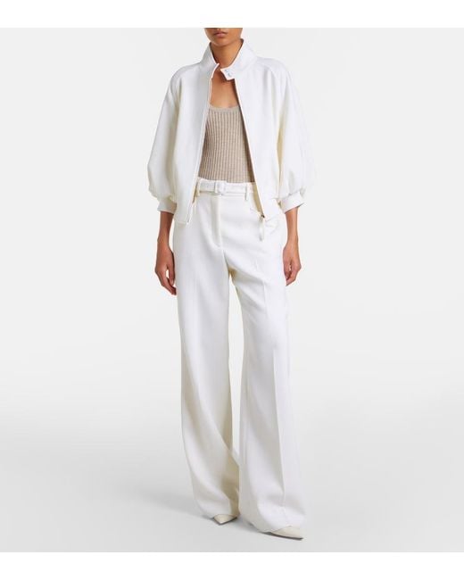 Gabriela Hearst White Norman Belted Virgin Wool Wide-Leg Pants