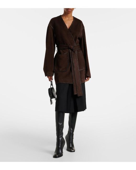 Nour Hammour Brown Anika Suede Wrap Coat