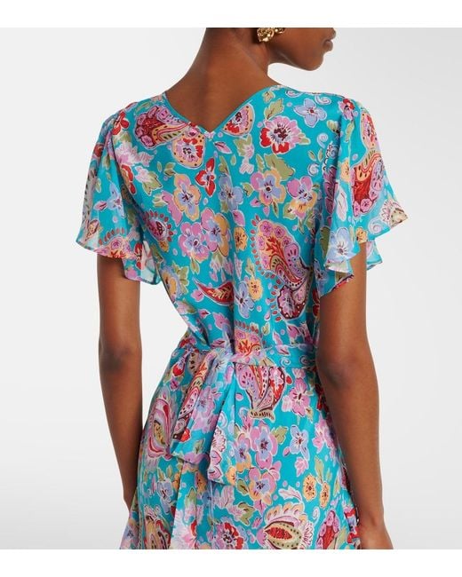 Rixo Blue Evie Silk Crepe De Chine Midi Dress