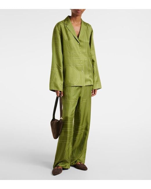 Totême  Green Silk Monogram Trousers