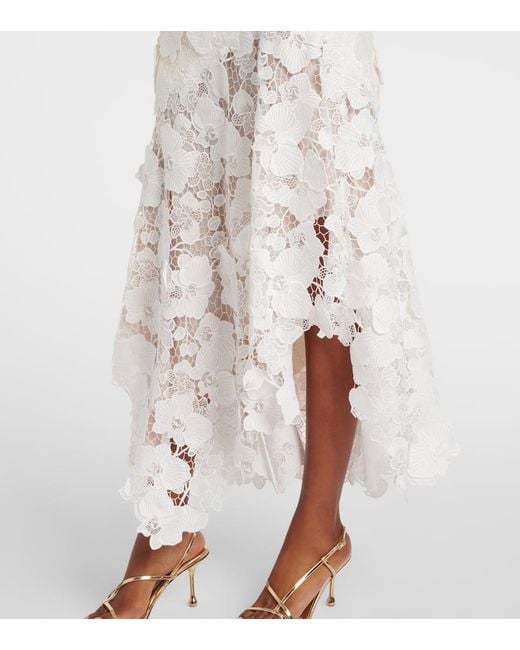 Oscar de la Renta White Tweed And Guipure Midi Dress