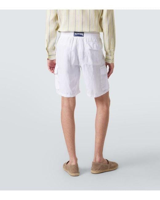 Vilebrequin White Baie Mid-Length Linen Shorts for men