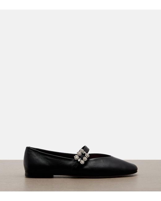 Roger Vivier Black Roundy Toe Embellished Leather Ballet Flats