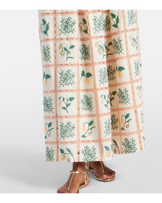 Agua Bendita Metallic Tangelo Floral Cotton Maxi Skirt