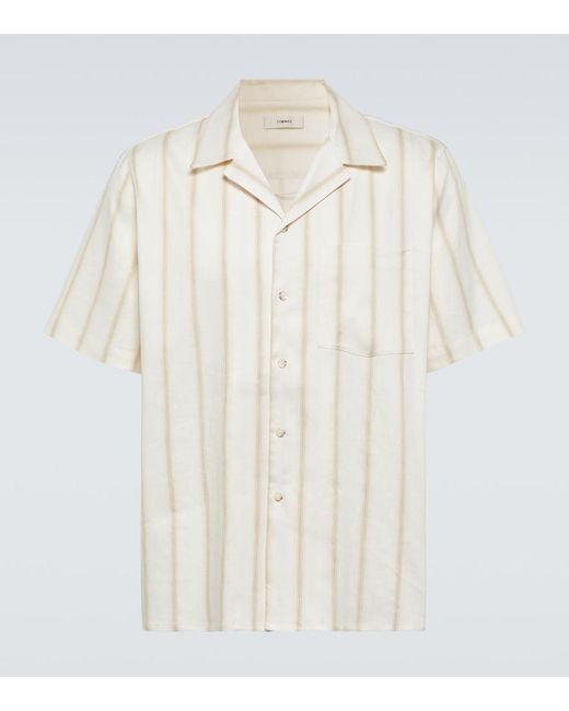 Commas White Striped Linen-Blend Bowling Shirt for men