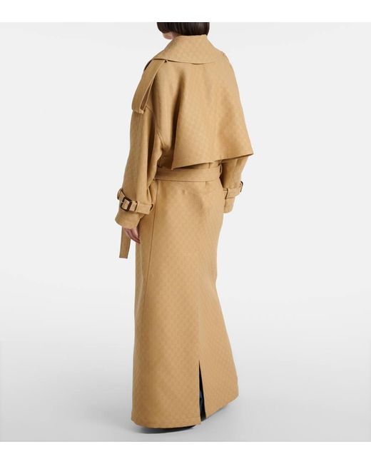 Gucci Natural Gg Wool And Silk Crepe Trench Coat