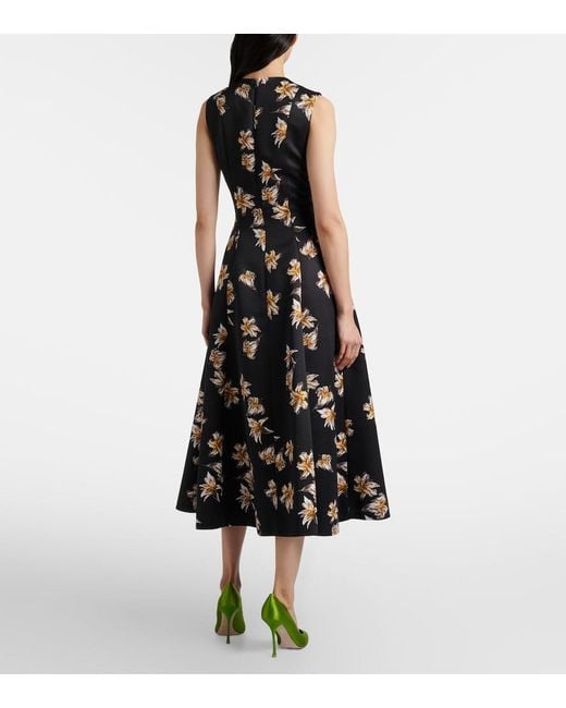 Emilia Wickstead Black Mara Floral Duchess Satin Midi Dress