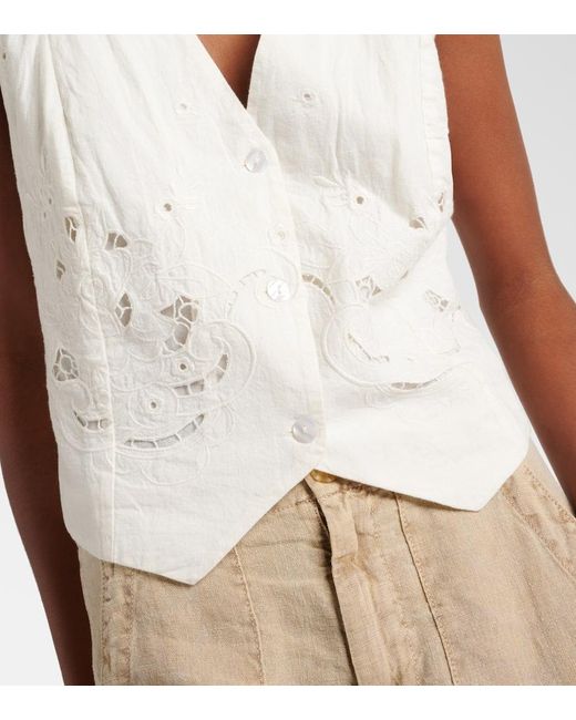 Chaleco Norah De Lino Y Algodon Bordado Rixo de color White