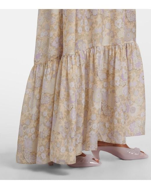 Chloé Natural Floral Ruffled Silk Charmeuse Maxi Dress