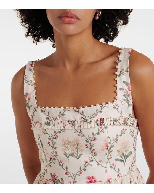 Vestido Corto Barbara De Lino Floral Agua Bendita de color Natural