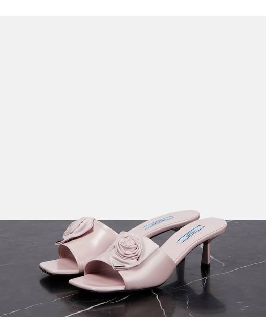 Prada Pink Embellished Leather Mules