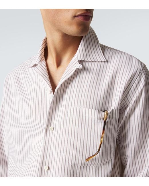 Umit Benan Pink Havana Striped Linen And Cotton Shirt for men