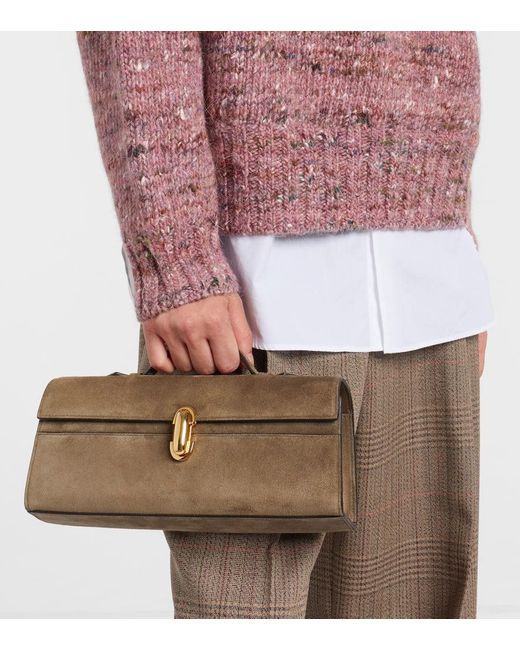 SAVETTE Brown Slim Symmetry Suede Tote Bag