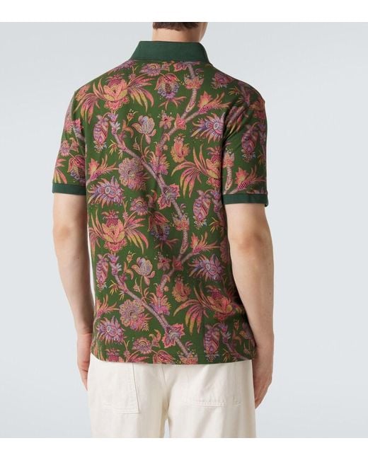 Etro Green Floral Cotton Pique Polo Shirt for men