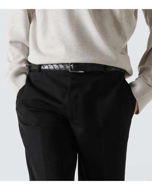 Bottega Veneta Black Intrecciato Leather Belt for men