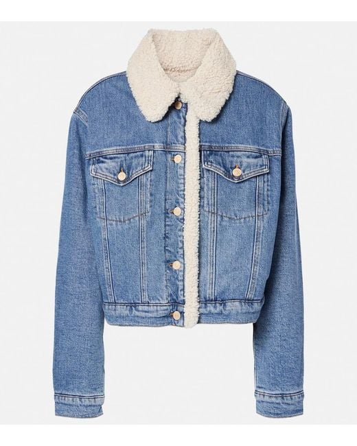 7 For All Mankind Blue Teddy-Trimmed Denim Jacket