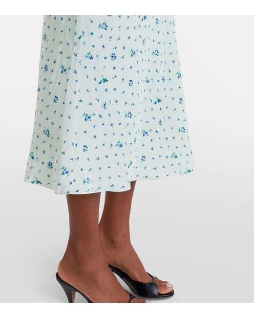 Alessandra Rich White Lace-Trimmed Floral Silk Midi Dress