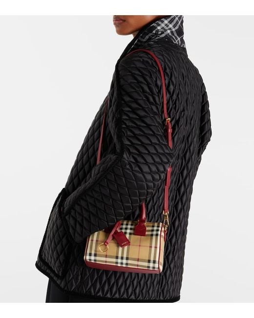 Burberry Red Check Small Leather-Trimmed Canvas Tote Bag
